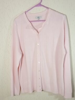 croft & barrow Pale Pink Crewneck Cardigan, Contemporary, Cold Office, Church, F